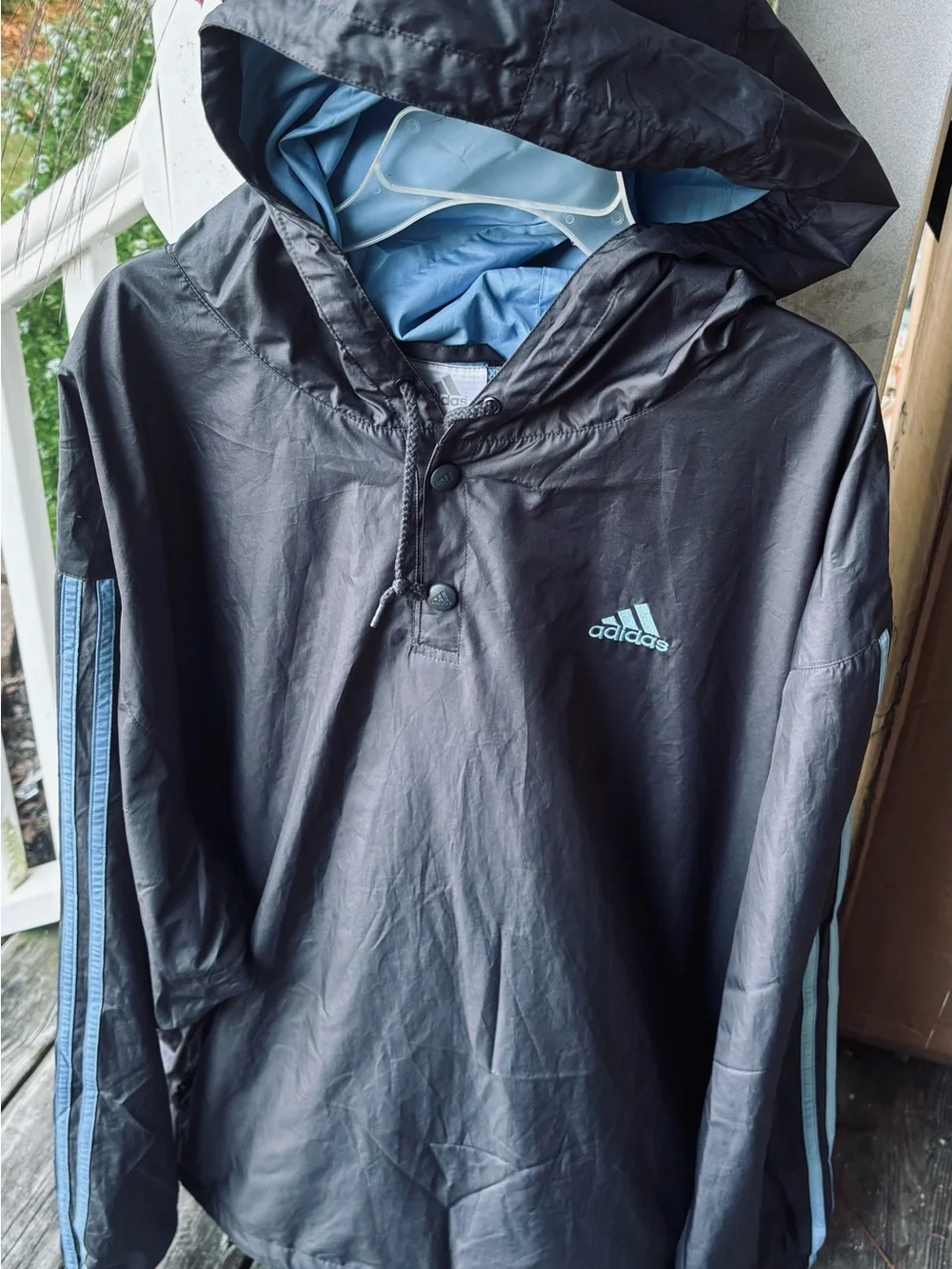 adidas Men's Black & Blue Hooded Windbreaker Jacket